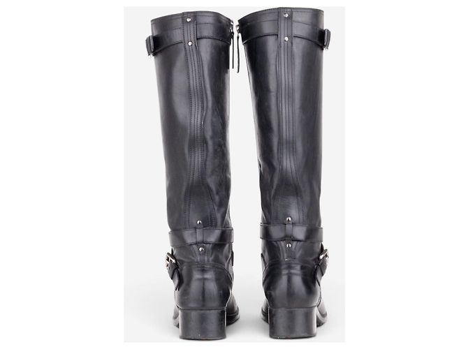 Prada 2000s Knee High Double-Buckle Riding Boots Black - view 6