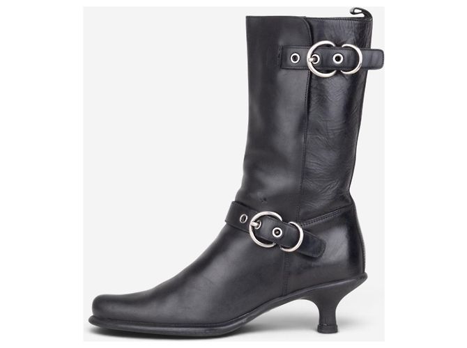 Miu Miu 2000s Kitten-Heel Biker Western Boots Schwarz - Ansicht 3