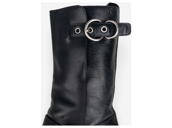 Miu Miu 2000s Kitten-Heel Biker Western Boots Schwarz - Ansicht 9