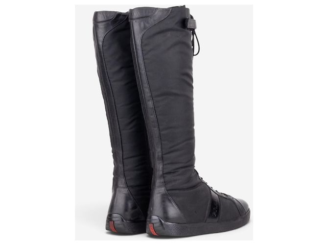 Stivaletti sneaker stringati alti stile boxe e racing Prada anni 2000 Nero - vista 2