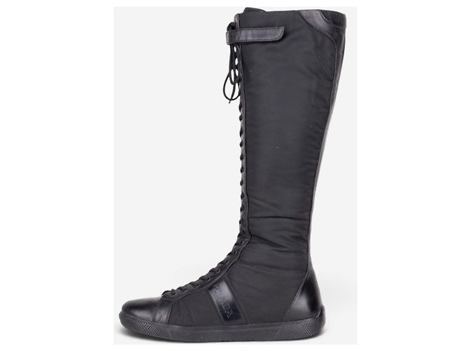 Stivaletti sneaker stringati alti stile boxe e racing Prada anni 2000 Nero - vista 3
