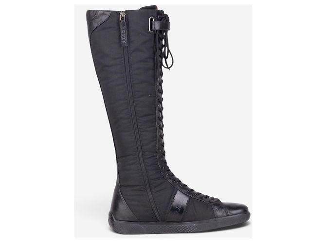 Stivaletti sneaker stringati alti stile boxe e racing Prada anni 2000 Nero - vista 4