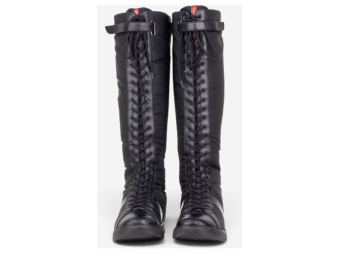 Stivaletti sneaker stringati alti stile boxe e racing Prada anni 2000 Nero - vista 5