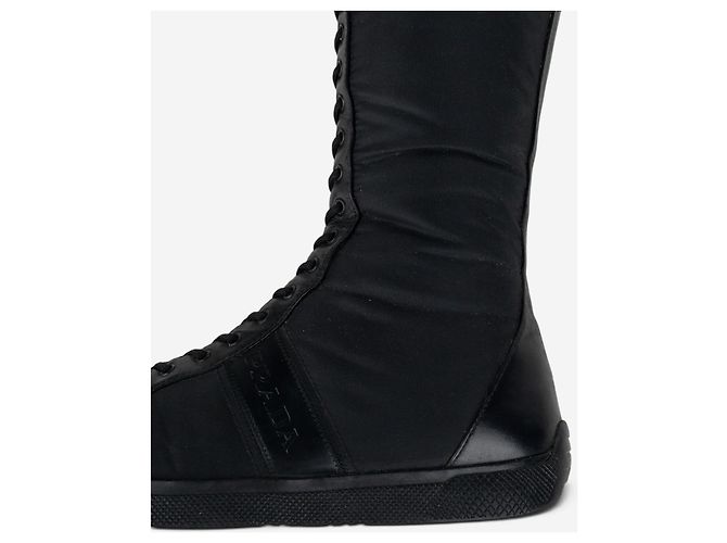 Stivaletti sneaker stringati alti stile boxe e racing Prada anni 2000 Nero - vista 8