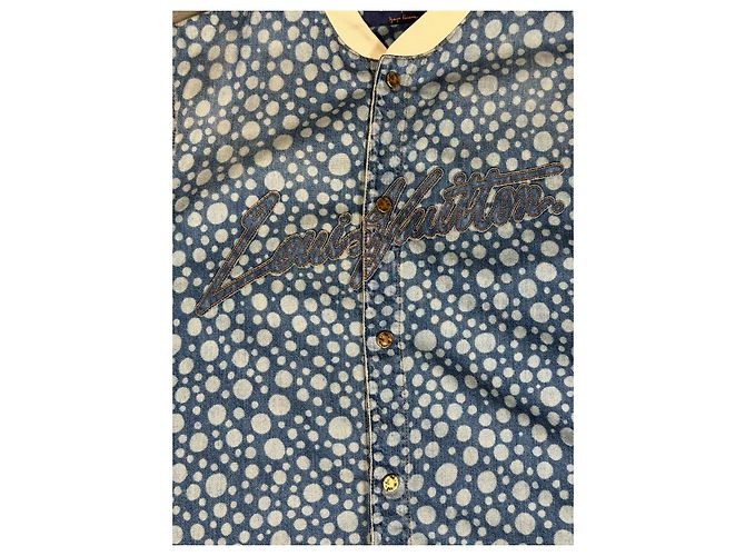 Louis Vuitton × Yayoi Kusama Camicia Baseball Denim a Pois Bianco Blu - vista 5
