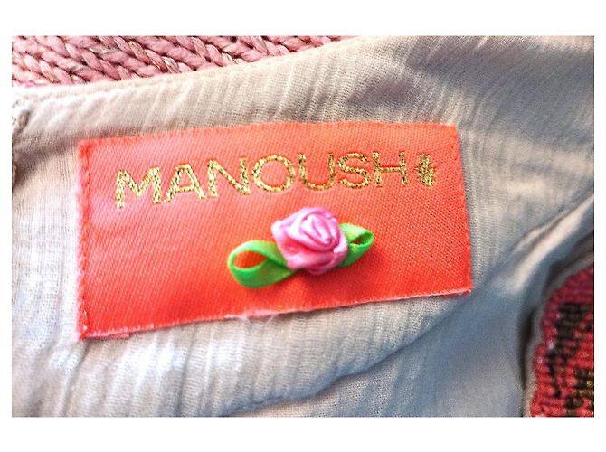 Manoush Vestido Chic Pocahontas de Gasa de Algodón con Plumas y Dijes Castaño Rosa Blanco Dorado - vista 2