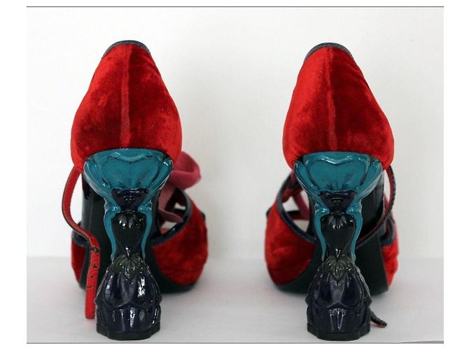 Bow Prada SS 2008 Fairy Collection Samt High Heels Rot Pink Lila - Ansicht 14