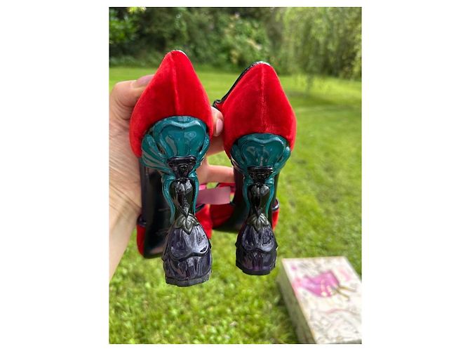 Bow Prada SS 2008 Fairy Collection Samt High Heels Rot Pink Lila - Ansicht 17