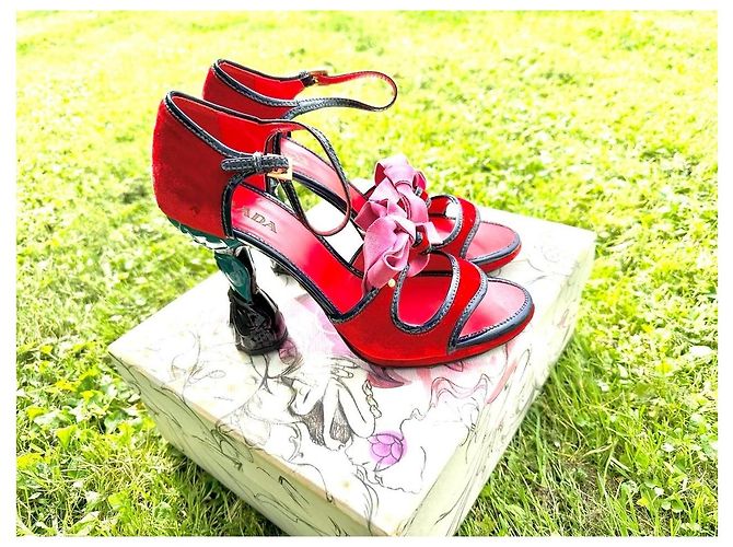 Bow Prada SS 2008 Fairy Collection Samt High Heels Rot Pink Lila - Ansicht 19