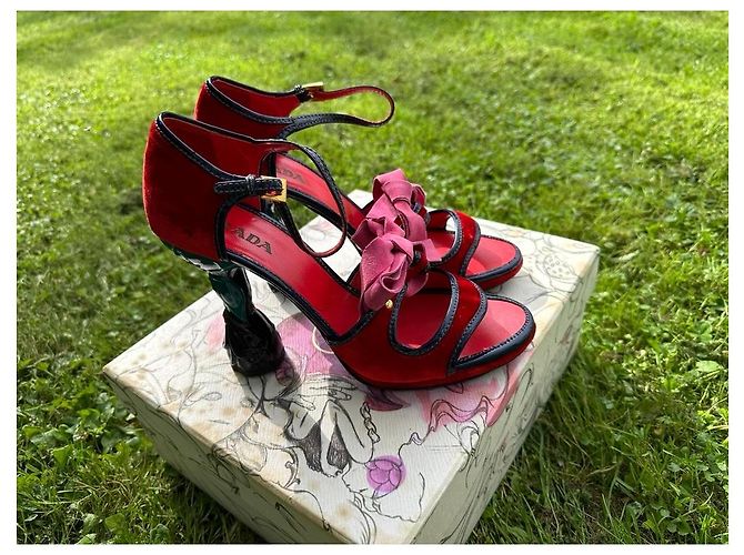 Bow Prada SS 2008 Fairy Collection Samt High Heels Rot Pink Lila - Ansicht 8