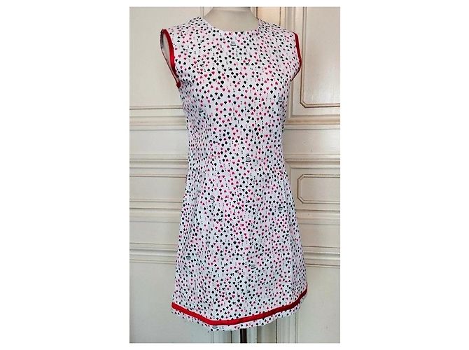Moschino Abito Corto Preppy Cuori e Picche in Cotone Nero Bianco Rosso - vista 12