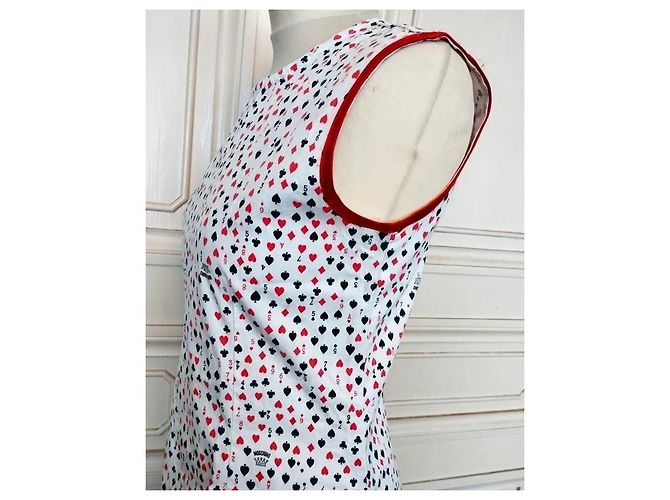 Moschino Abito Corto Preppy Cuori e Picche in Cotone Nero Bianco Rosso - vista 15