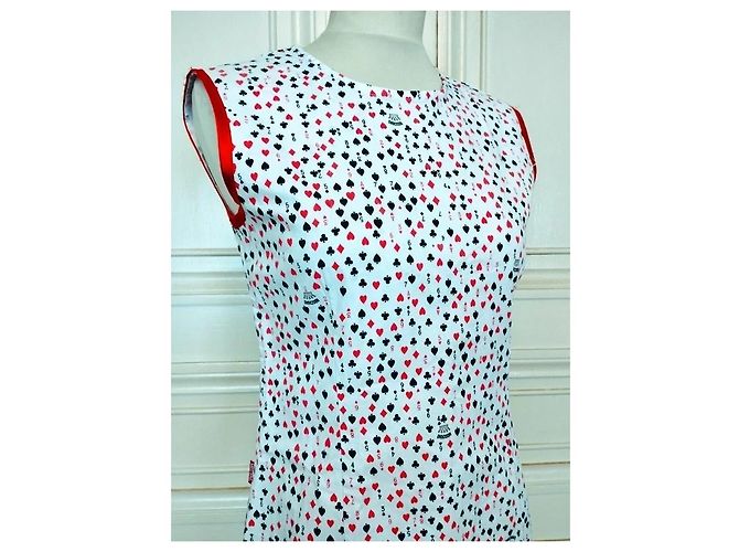 Moschino Abito Corto Preppy Cuori e Picche in Cotone Nero Bianco Rosso - vista 18