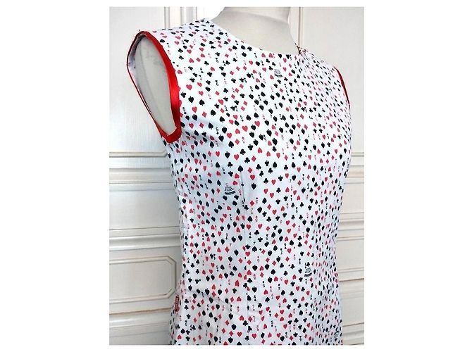 Moschino Abito Corto Preppy Cuori e Picche in Cotone Nero Bianco Rosso - vista 4