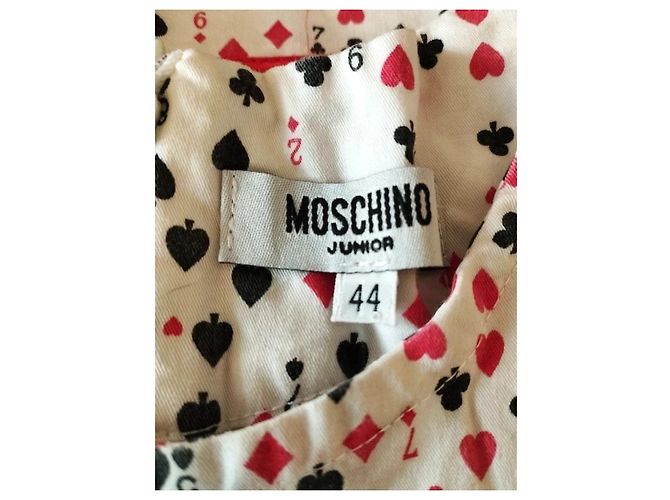 Moschino Abito Corto Preppy Cuori e Picche in Cotone Nero Bianco Rosso - vista 5