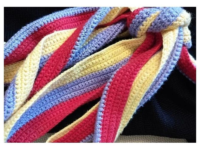 Cacharel Strickpullover mit bunten Bändern Schwarz Pink Rot Blau Grün Lila Gelb - Ansicht 13