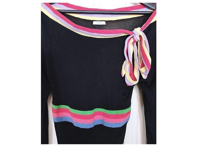 Cacharel Strickpullover mit bunten Bändern Schwarz Pink Rot Blau Grün Lila Gelb - Ansicht 14