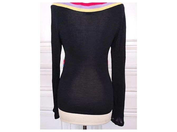 Cacharel Strickpullover mit bunten Bändern Schwarz Pink Rot Blau Grün Lila Gelb - Ansicht 16