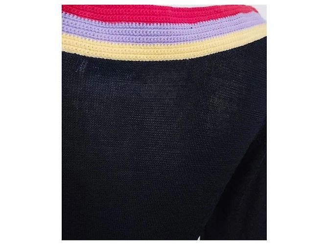 Cacharel Strickpullover mit bunten Bändern Schwarz Pink Rot Blau Grün Lila Gelb - Ansicht 17