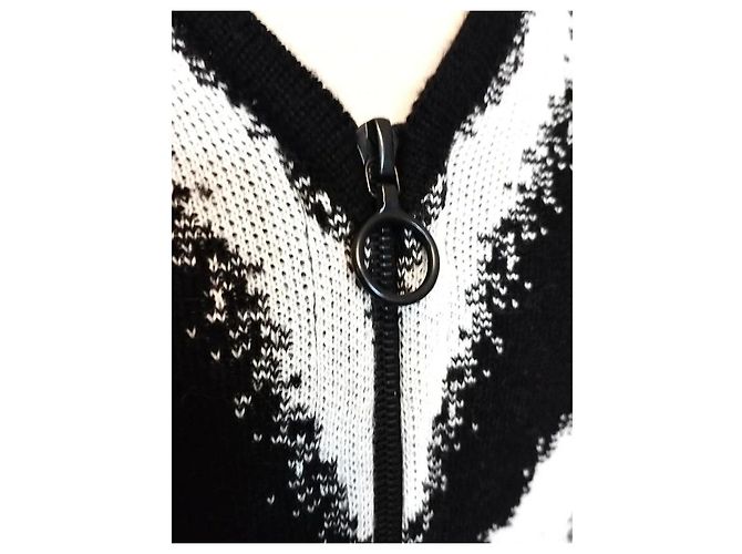 Agnès b. Trendy Graphique ärmelloses Strickkleid Schwarz Weiß - Ansicht 2