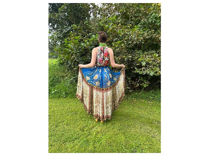 Dolce & Gabbana Maxikleid mit Blumen- und Barockprint mit Schal Weiß Blau Mehrfarben Grün - Ansicht 10