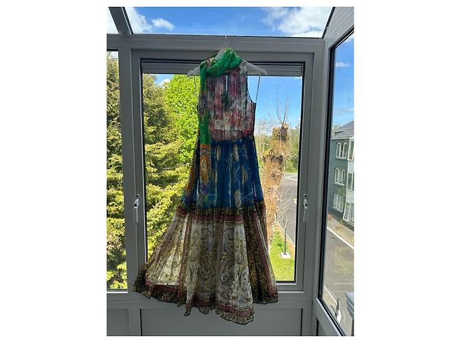 Dolce & Gabbana Maxikleid mit Blumen- und Barockprint mit Schal Weiß Blau Mehrfarben Grün - Ansicht 14