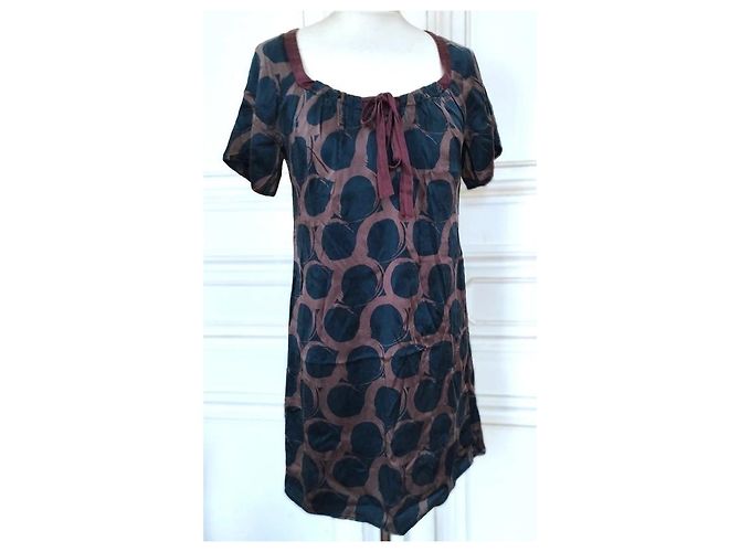 Alain Manoukian Manoukian Wildseiden-Kleid Baby Doll Braun Dunkelblau - Ansicht 11