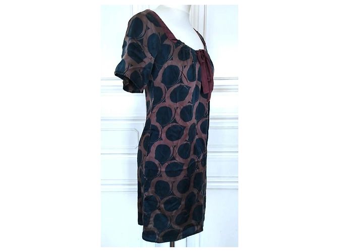 Alain Manoukian Manoukian Wildseiden-Kleid Baby Doll Braun Dunkelblau - Ansicht 12