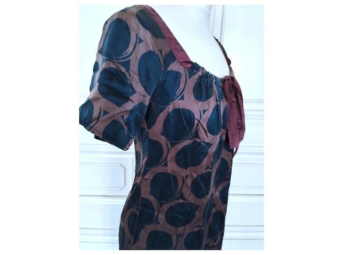 Alain Manoukian Manoukian Wildseiden-Kleid Baby Doll Braun Dunkelblau - Ansicht 13