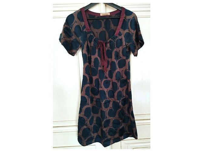 Alain Manoukian Manoukian Wildseiden-Kleid Baby Doll Braun Dunkelblau - Ansicht 17