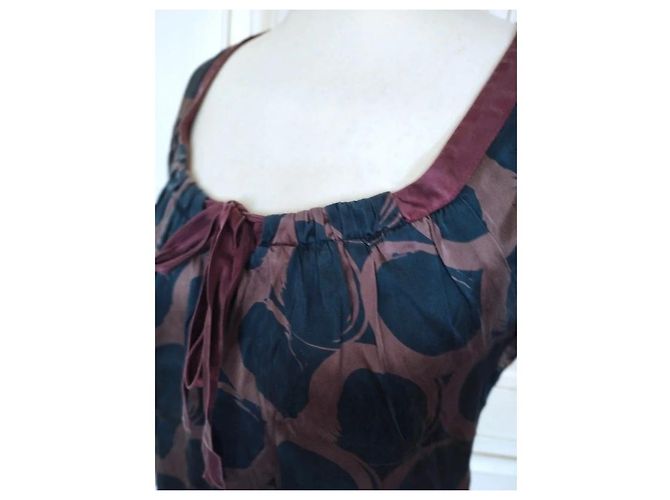 Alain Manoukian Manoukian Wildseiden-Kleid Baby Doll Braun Dunkelblau - Ansicht 19