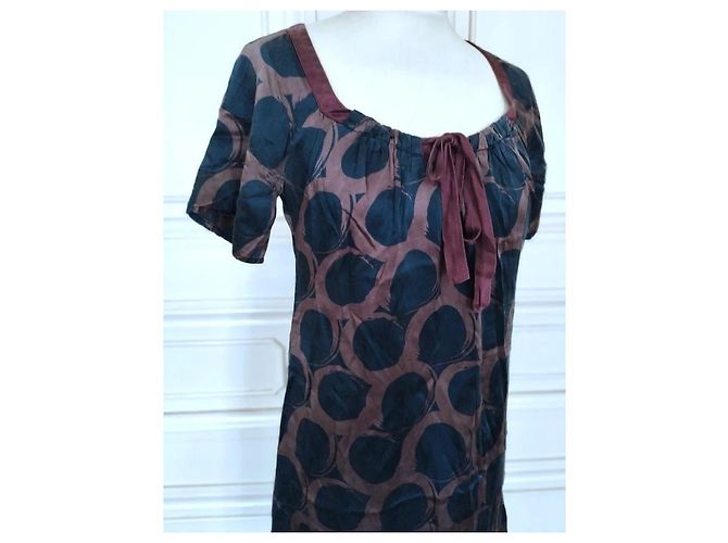 Alain Manoukian Manoukian Wildseiden-Kleid Baby Doll Braun Dunkelblau - Ansicht 20