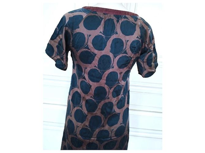 Alain Manoukian Manoukian Wildseiden-Kleid Baby Doll Braun Dunkelblau - Ansicht 3