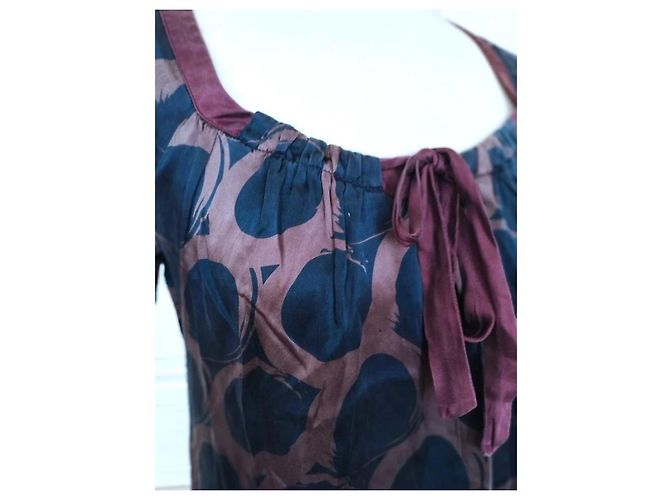 Alain Manoukian Manoukian Wildseiden-Kleid Baby Doll Braun Dunkelblau - Ansicht 4