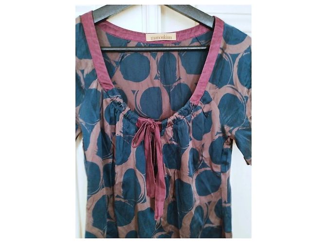 Alain Manoukian Manoukian Wildseiden-Kleid Baby Doll Braun Dunkelblau - Ansicht 9