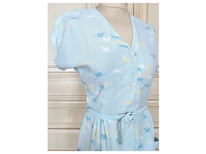 Cacharel Abito Preppy Fifties in Cotone e Seta Bianco Blu Giallo Blu chiaro - vista 10