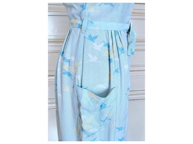 Cacharel Abito Preppy Fifties in Cotone e Seta Bianco Blu Giallo Blu chiaro - vista 11