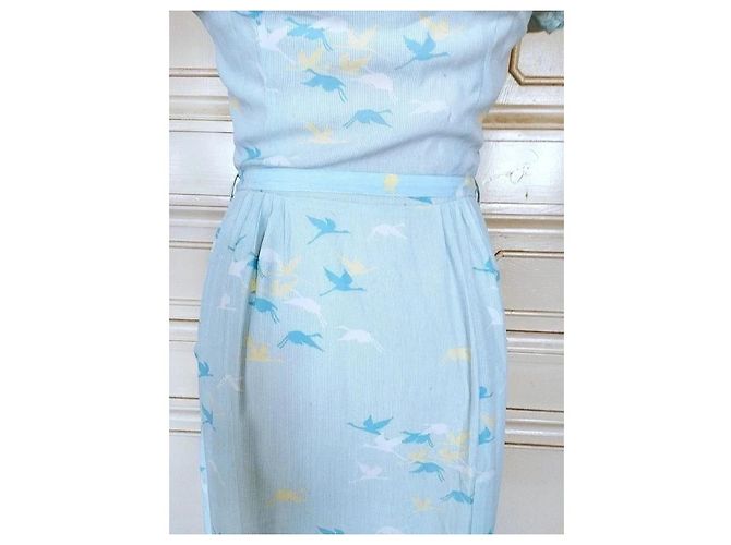 Cacharel Abito Preppy Fifties in Cotone e Seta Bianco Blu Giallo Blu chiaro - vista 12