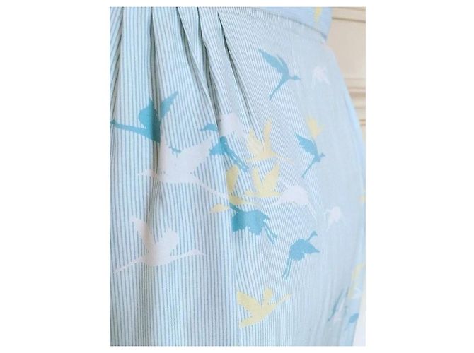 Cacharel Abito Preppy Fifties in Cotone e Seta Bianco Blu Giallo Blu chiaro - vista 13
