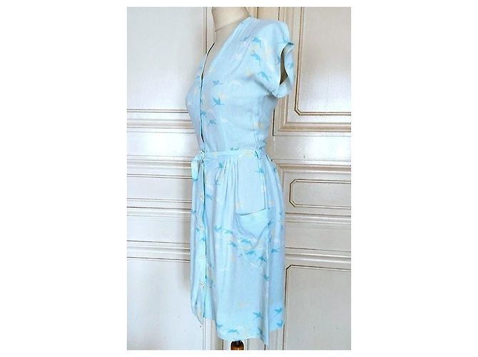 Cacharel Abito Preppy Fifties in Cotone e Seta Bianco Blu Giallo Blu chiaro - vista 14