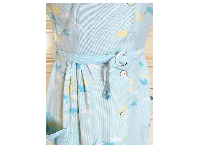 Cacharel Abito Preppy Fifties in Cotone e Seta Bianco Blu Giallo Blu chiaro - vista 18