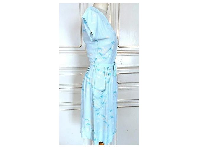 Cacharel Abito Preppy Fifties in Cotone e Seta Bianco Blu Giallo Blu chiaro - vista 4