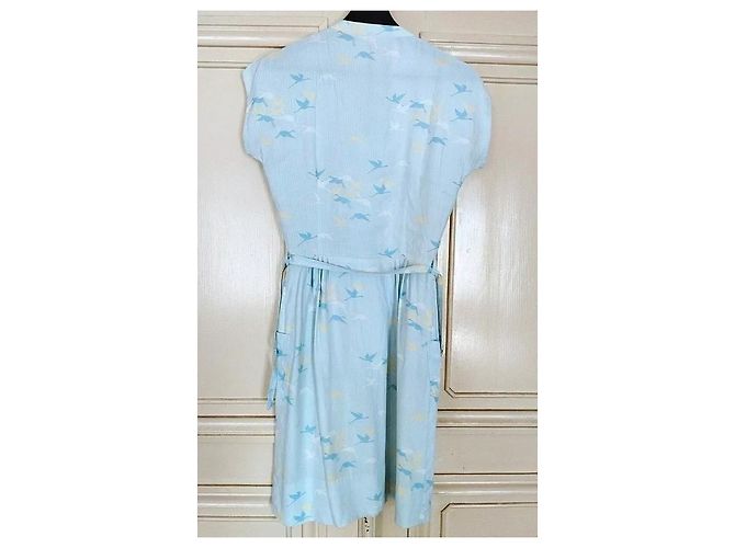 Cacharel Abito Preppy Fifties in Cotone e Seta Bianco Blu Giallo Blu chiaro - vista 7