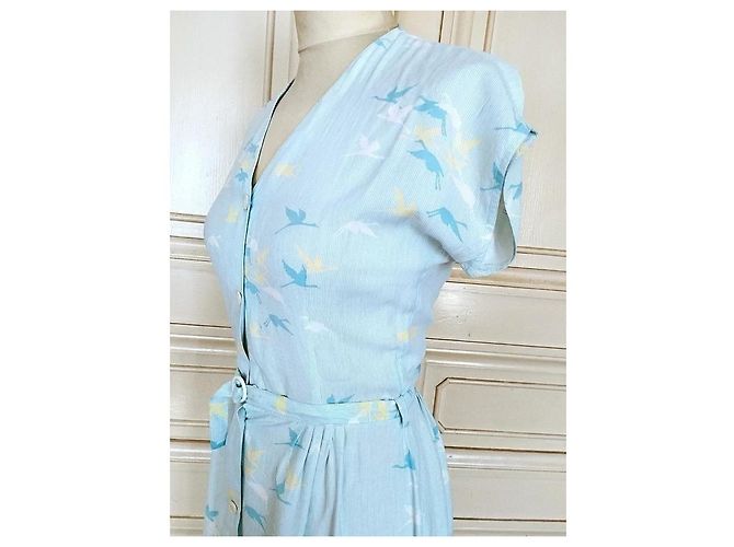 Cacharel Abito Preppy Fifties in Cotone e Seta Bianco Blu Giallo Blu chiaro - vista 8