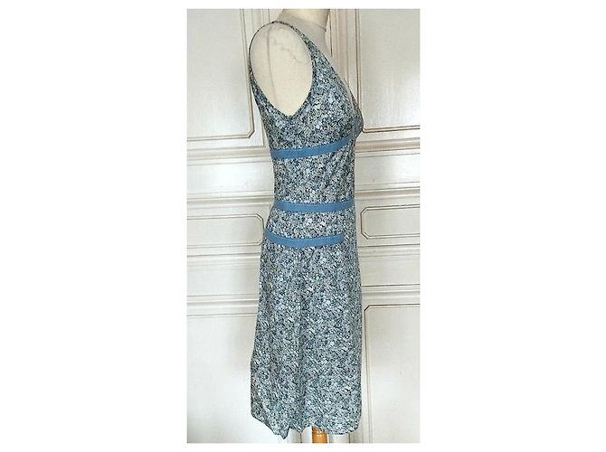 Cacharel Vestido Mini de Algodão Estampado Liberty Branco Azul - vista 12
