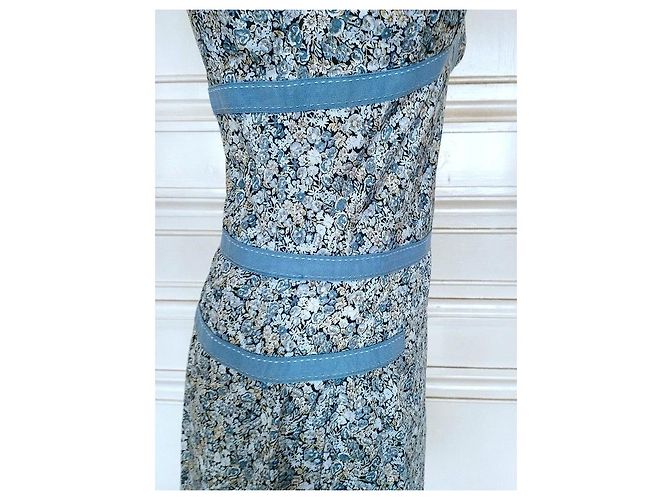 Cacharel Vestido Mini de Algodão Estampado Liberty Branco Azul - vista 13
