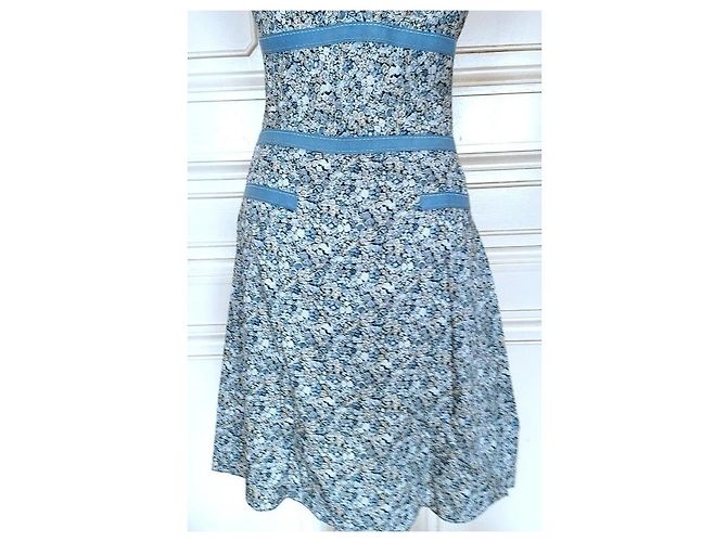 Cacharel Vestido Mini de Algodão Estampado Liberty Branco Azul - vista 14