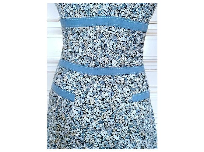 Cacharel Vestido Mini de Algodão Estampado Liberty Branco Azul - vista 15