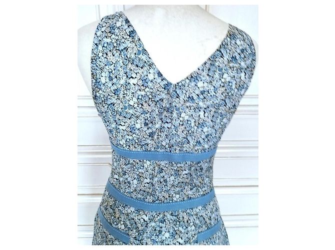 Cacharel Vestido Mini de Algodão Estampado Liberty Branco Azul - vista 16