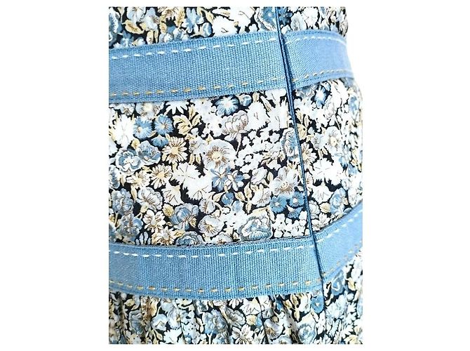 Cacharel Vestido Mini de Algodão Estampado Liberty Branco Azul - vista 17